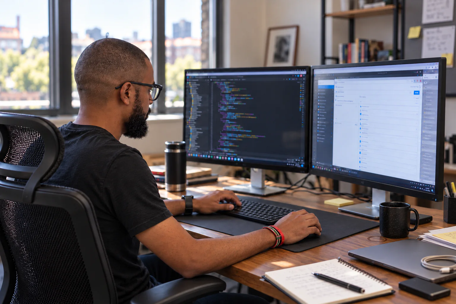 Eric Njuguna working at his desk