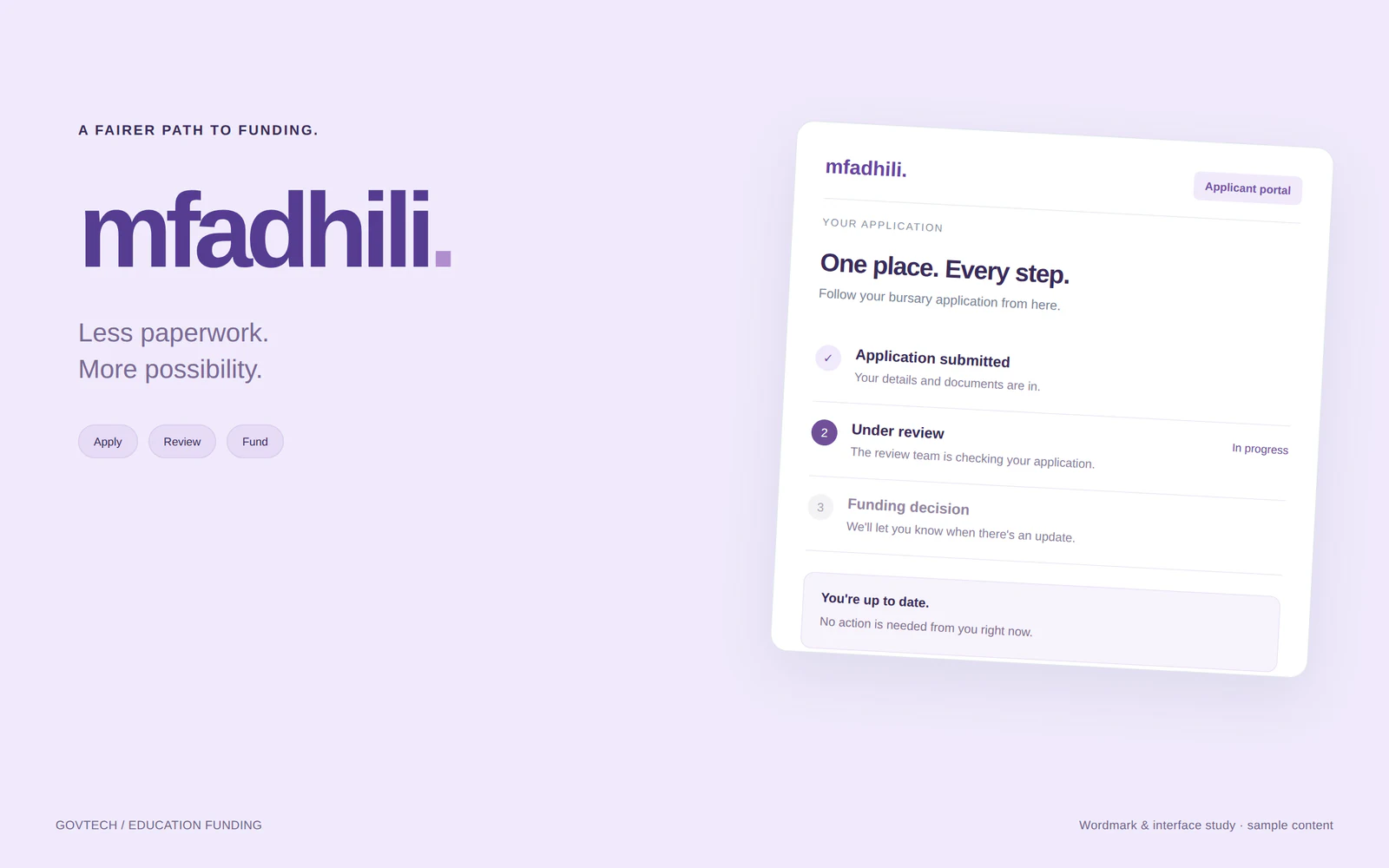 Mfadhili interface study showing application submission, review, and funding stages.